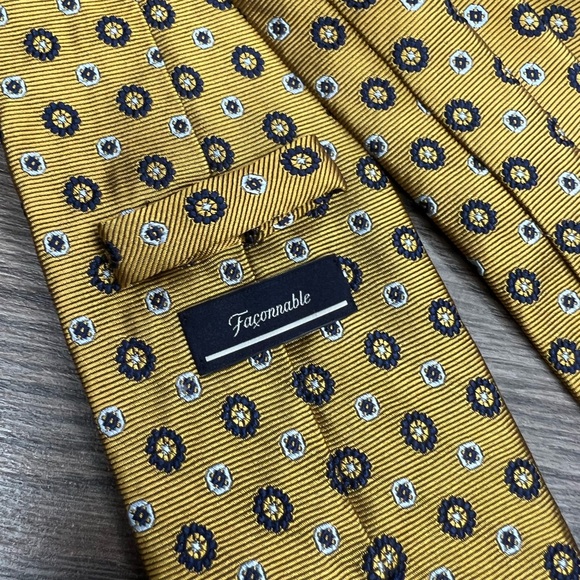 Faconnable Gold w/ Navy & White Check Silk Tie - Picture 3 of 4